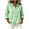 thumbnail image 3 of Akmaiox Sun Shirt Cardigan Women 7 8 Sleeve Button Down Hoodies Portable Lightweight Jacket Hooded with Drawstring Summer Vacation Beach S‑2XL, 3 of 7