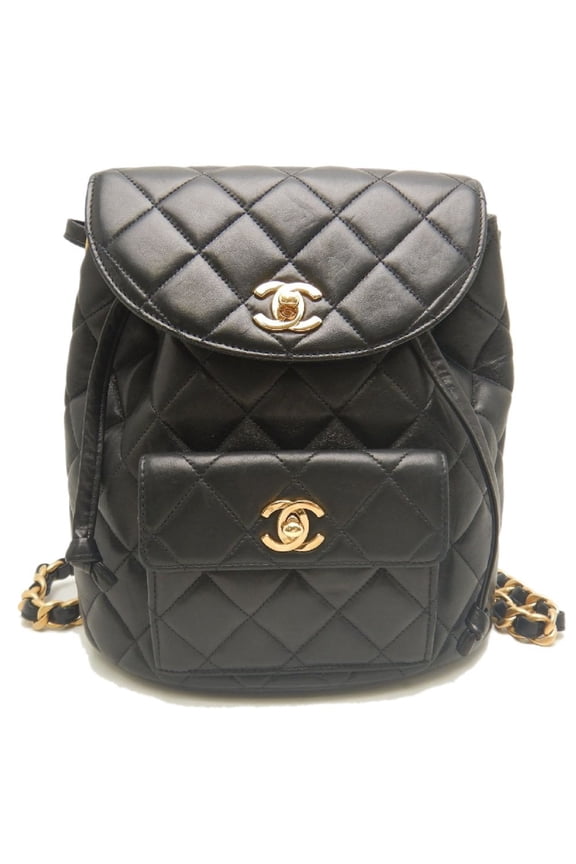 Pre-Owned CHANEL Chain Backpack Matelass Rucksack Lambskin Black Women's 253962