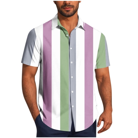 Mens Shirts Under $10 Shirts for Men Button Down Short Sleeve Shirt Casual Office Lapel Collar Shirt Summer Solid Color Tops with Pocket Purple XXL