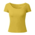 thumbnail image 5 of DuoJiaJ Women's T Shirts Short Sleeve Scoop Neck Basic Going Out Tops Fashion Slim Fit Tee Cloud Pro Collection Thermal Underwear Women Plus Size Warm Winter Yellow M, 5 of 5