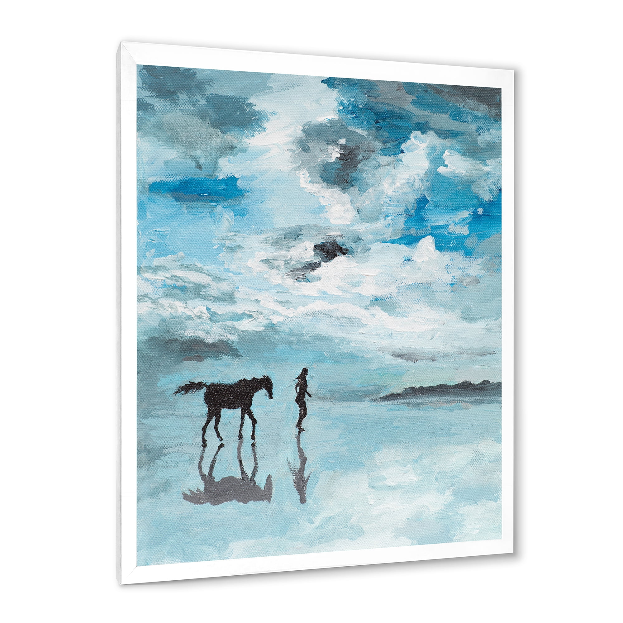 Designart 'Peaceful Scene Of Horse and Man Running By The Water' Farmhouse Framed Art Print