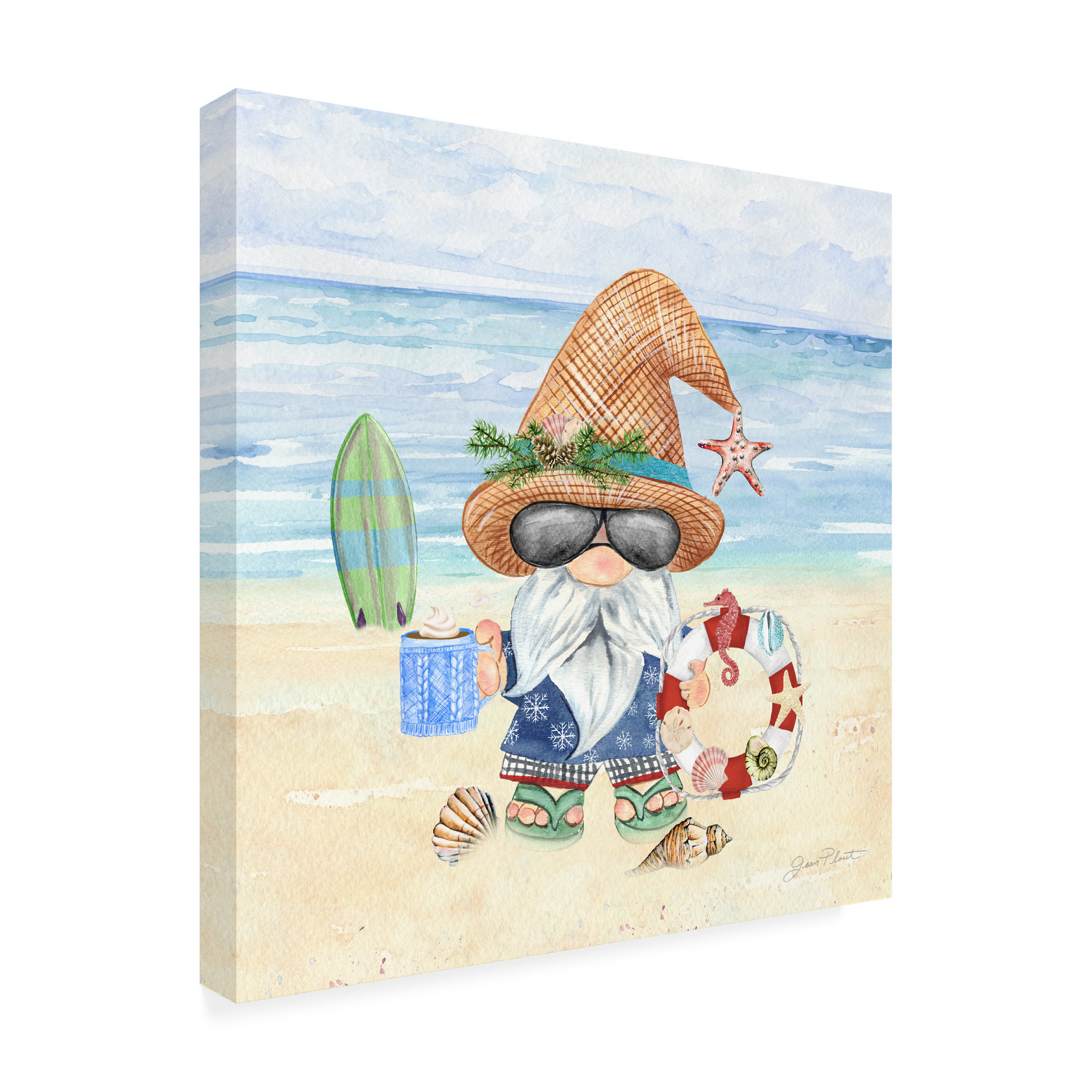 Canvas Wall Art - Jean Plout 'Coastal Winter Gnome' Wall Art for Living Room, Bedroom, or Office DÃ©cor by Trademark Fine Art - 24 x 24 Inches