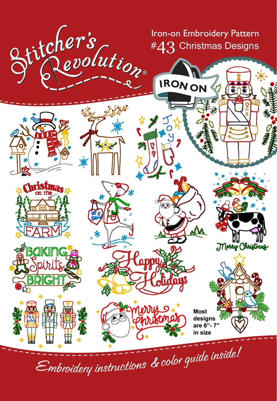(3 pack) Stitcher's Revolution Christmas Designs Iron-on Transfer Pattern for Embroidery, Stitching, and Painting by Aunt Martha's