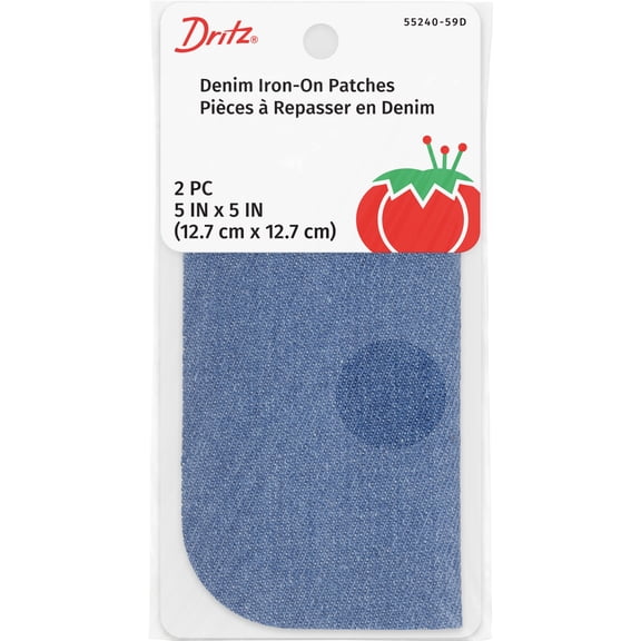 Dritz Denim Iron-On Patches, 5 x 5-Inch, 2 Count, Faded Blue