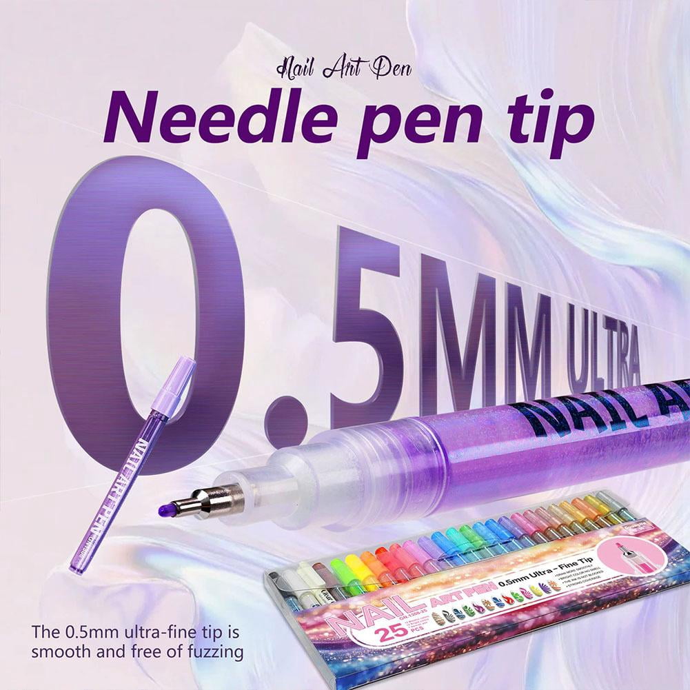 Colors Glitter Nail Art Pens Set, 0.5mm Nail Polish Pens Acrylic Paint Markers for Nails, Quick Dry, Long Lasting Nail Art Markers for Professional Manicure, Home & Salon Use
