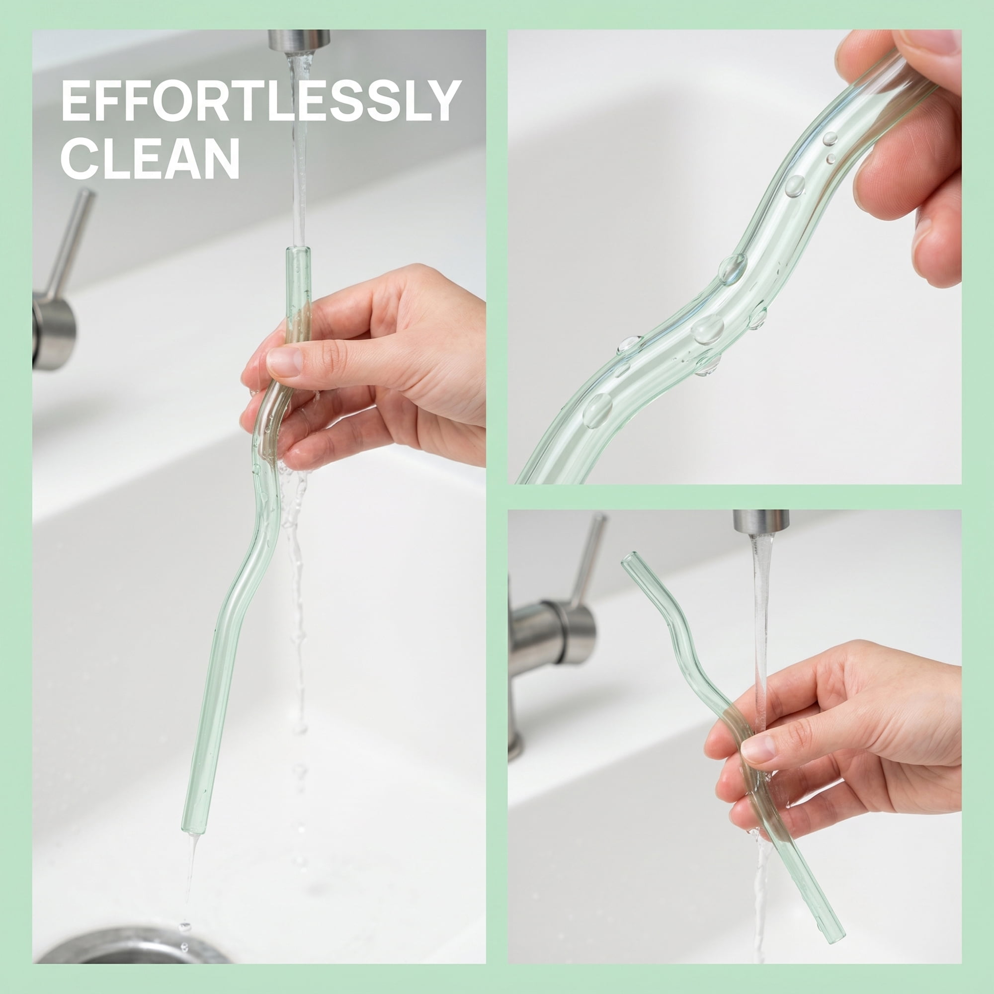 Unique Bargains 10Pcs Reusable Glass Dishwasher Safe Straws Green