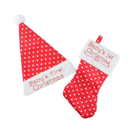 - Northlight Red Polka Dot Babys 1st Christmas Santa Hat and Stocking Set