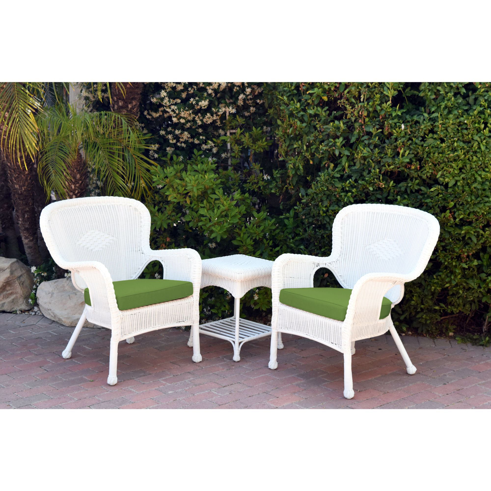 3-Piece White Wicker Outdoor Furniture Patio Conversation Set with