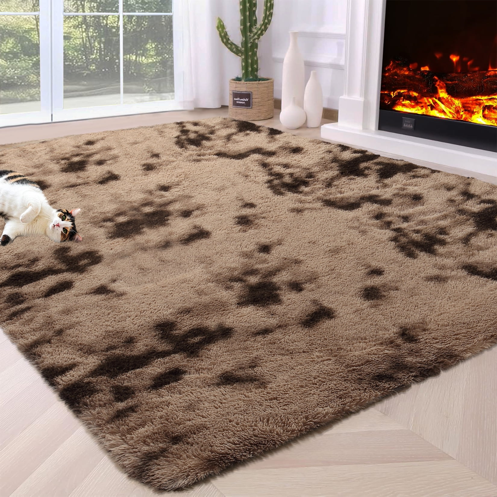Hasoo 5' x 8' Fluffy Shaggy Soft Area Rug for Living Room Dorm Home Decor Aesthetic, Brown