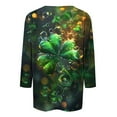 thumbnail image 3 of Zwiiyzr Womens Three Quarter Sleeve T-Shirt Lucky Clover Print Green Theme Round Neck Casual Top Soft Comfortable Relaxed Fit Spring Green, 3 of 5
