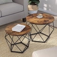 thumbnail image 4 of Round Coffee Table Set of 2 Living Room Tables Side End Table with Steel Frame for Bedroom Rustic Brown and Black, 4 of 9