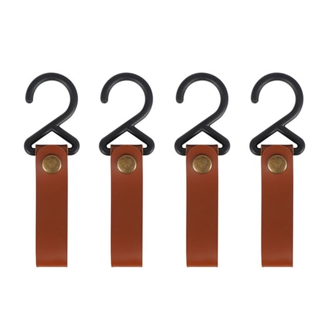 4 PCS Outdoor PU Hook -Wear Metal Button Hanger Camping Hiking Picnic Pack Cookware Tableware Bag Hook