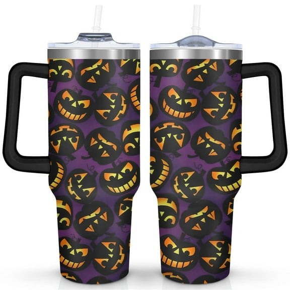 40oz Halloween Tumbler with Handle & Straw - Insulated Stainless Steel Travel Mug,Leakproof,Cup Holder Friendly,Dishwasher Safe,for Hot/Cold Drinks.