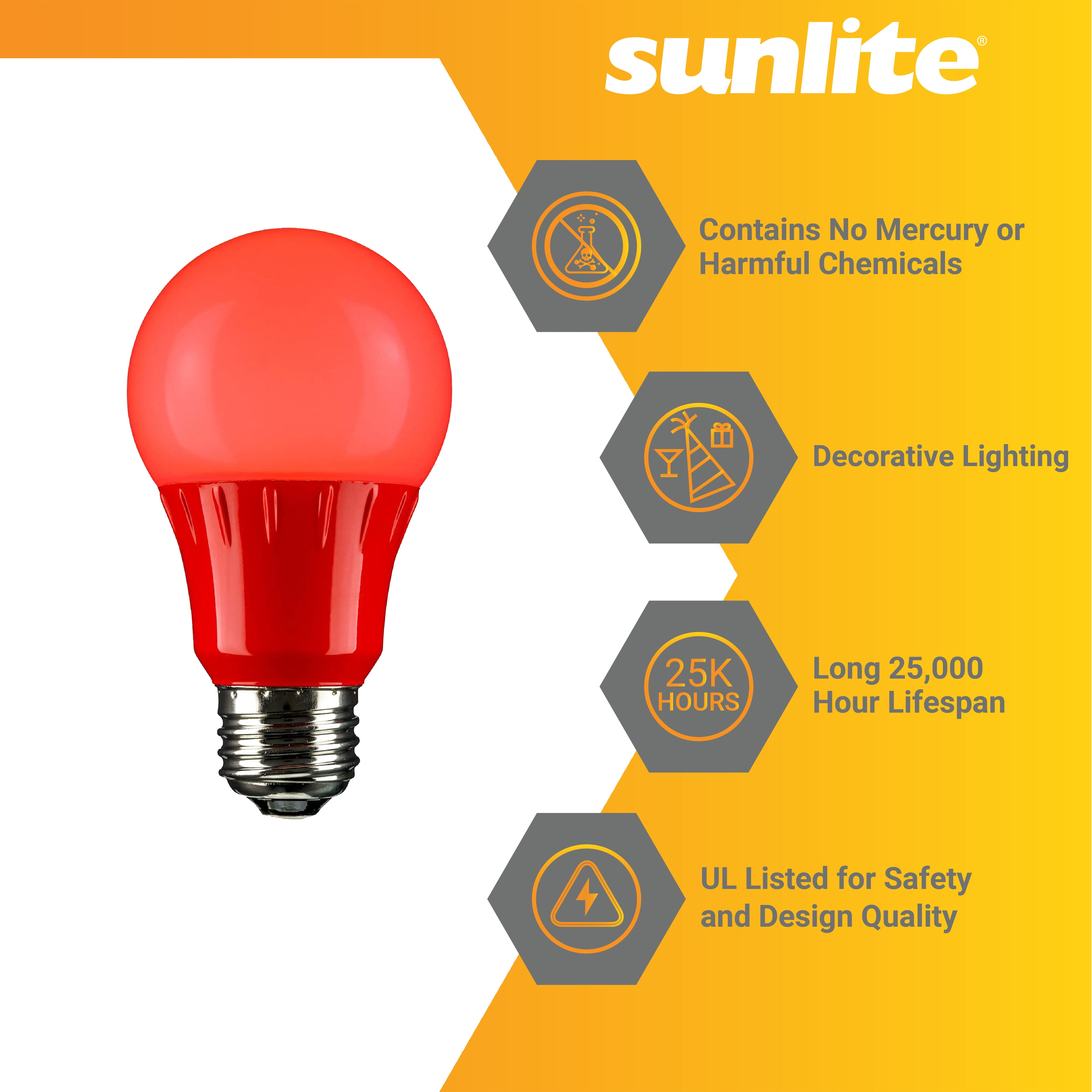Sunlite LED A19 Decorative Christmas Holiday Light Bulbs, Medium Base, 3 Watt, Red and Green, 12 Pack