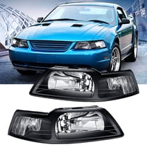 Nilight Headlight Assembly for 1999 2000 2001 2002 2003 2004 Ford Mustang Headlamps Replacement Black Housing Clear Reflector Driver and Passenger Side