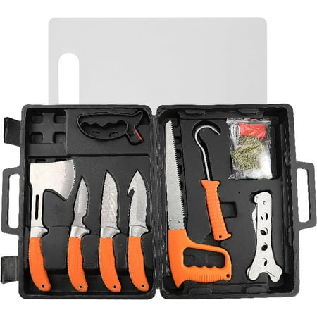 NEW VIEW Deer Processing Hunting Knife Set 14 PCS Game Field Dressing Kit Gift for Men Includes Skinning Boning Utility Knives Axe Gut Hook Saw Rib Spreader Cutting Board