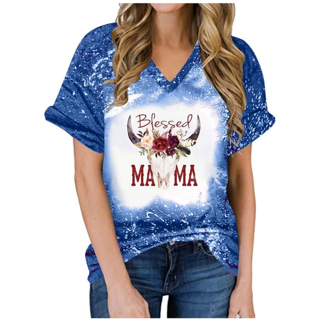 Top de manga corta con estampado de degradado Sexy de verano para mujer con cuello en V y estampado de día regular para mujer OAVQHLG3B Store lin121212