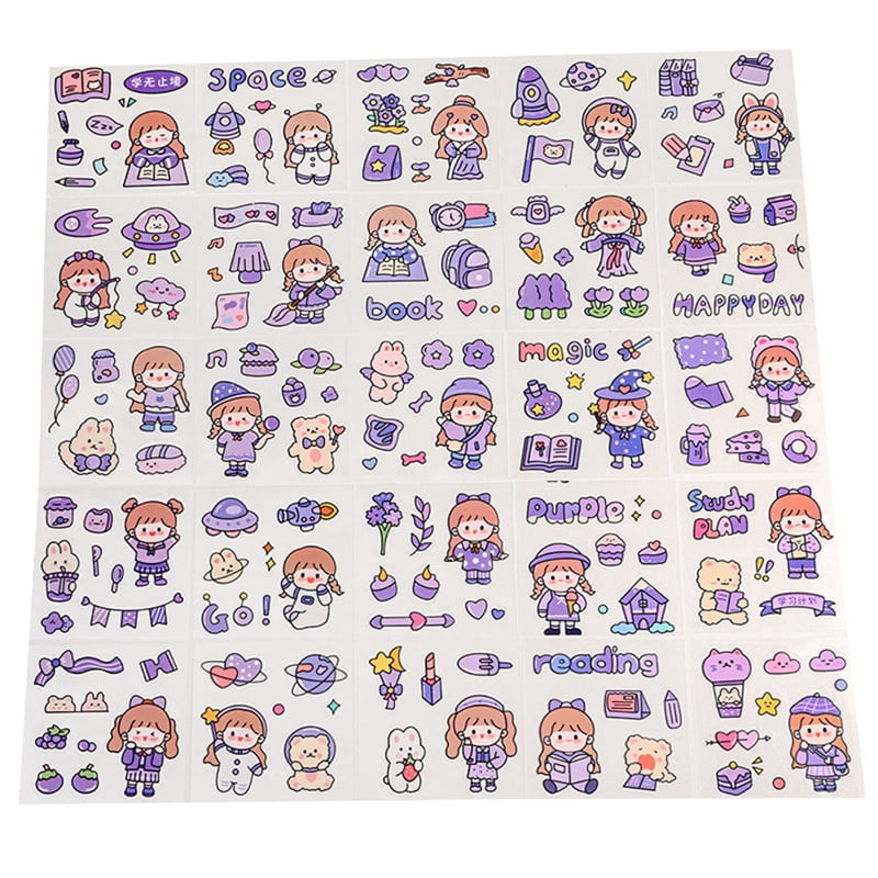 Cute Anime Girl Stickers for Journaling - 24 Sheets Kawaii Calendar Frosted  PET Stationery Decorative Sticker for Scrapbooking Journal Diary Planner