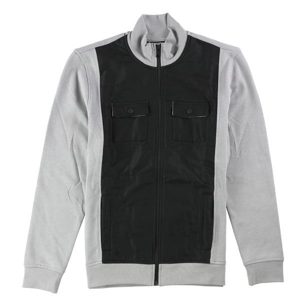 Alfani Mens Reyes Mixed-Media Shirt Jacket, Gris, Grande Alfani Chaqueta de camisa
