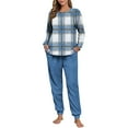 thumbnail image 4 of Mifsaly Fleece Lounge Sets for Women Plaid 2 Piece Winter Pjs Raglan Long Sleeve Crewneck Sleepwear Loose Cozy Nightwear Casual Pants with Pockets Sherpa Homewear Fit Home Going Out, 4 of 7