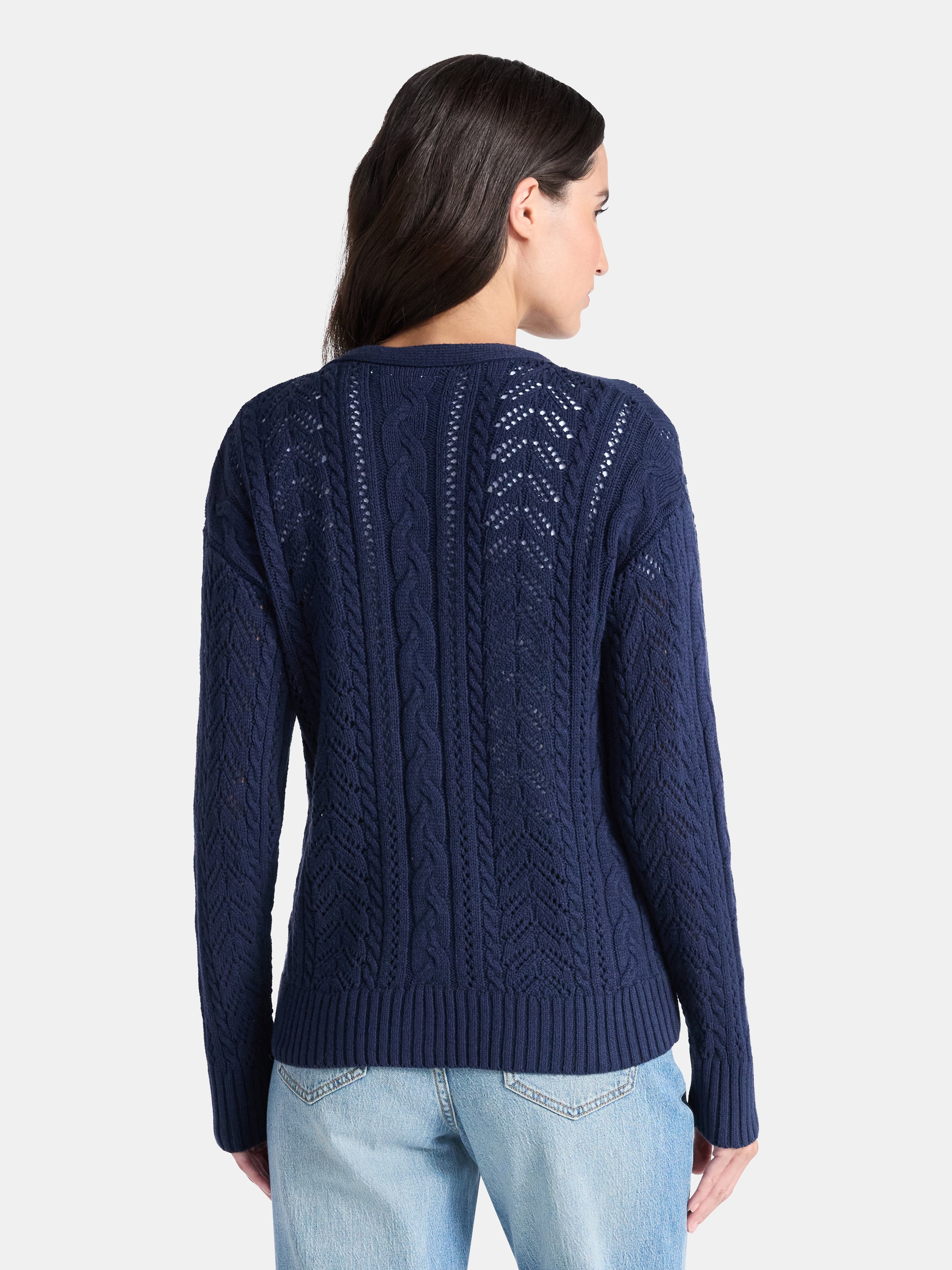 Time and Tru Women's and Women's Plus Cable Knit Cardigan Sweater, Lightweight, Sizes XS-4X