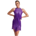 thumbnail image 1 of iefiel Robe de Danse Latine à Franges pour Femmes Cha Cha Tango Salsa Samba Rumba Robe de Danse Violette TG, 1 of 4