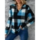 thumbnail image 5 of Blusas de Trabajo Básicas Informales para Mujer, con Cuello en V, Estampado A Cuadros, Puños y Larga. Azul XL, 5 of 7