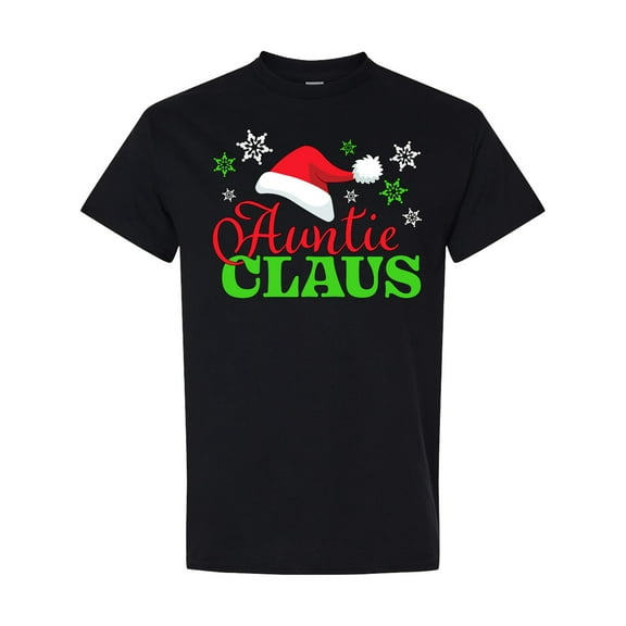 Inktastic Auntie Claus with Christmas Santa Hat and Snowflakes T-Shirt