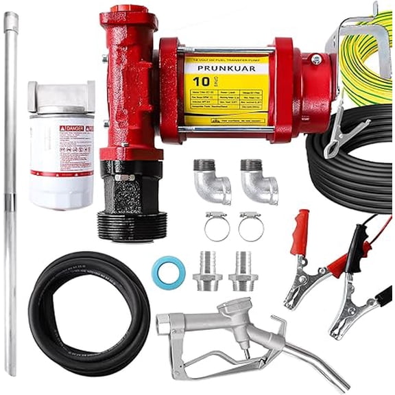 12V Fuel Transfer Pump w/Manual Nozzle, 10 GPM High Flow DC Diesel Transfer Pump, Gas Heavy Duty Transfer Pump with Filter for Gasoline, Diesel, Kerosene, Biodiesel and More