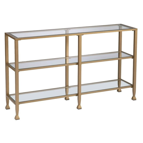 Jaymes Narrow Metal Console Table with Glass Shelves in 