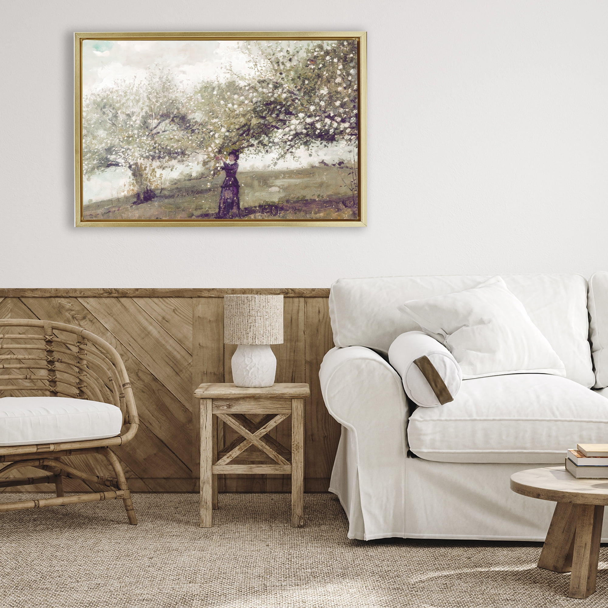 Stupell Industries Vintage Gathering Spring Blossoms Gold Framed Floater Canvas Wall Art, design by Leah Straatsma