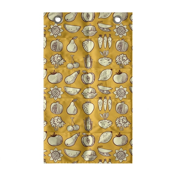 Food Hanging Pocket Organizer, Repetitive Pattern with Outline Fruits and Vegetables, Printed Polyester Storage Bag with Pockets, 21" x 31", Pale Orange Pale Yellow