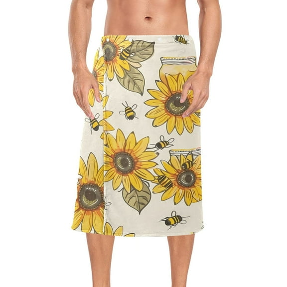 Mens Shower Wrap Adjustable Bath Wrap Towel Body Towels for Gym Shower Sauna Spa Sunflowers Honey Bee 60x28