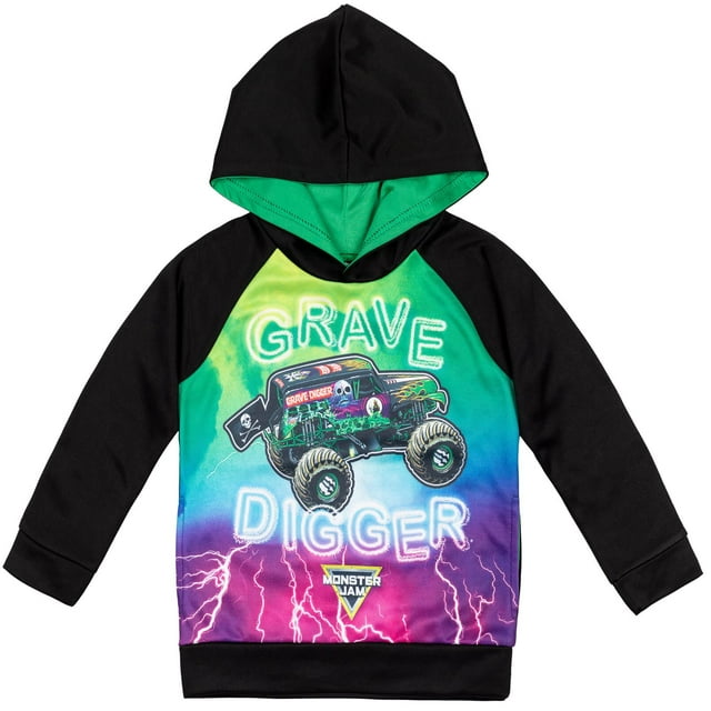 Sudadera con capucha Monster Jam Trucks Grave Digger para niños pequeños, negro/verde
