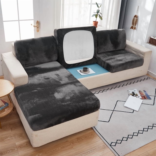 Funda de cojín de sofá de terciopelo para sala de estar, funda elástica antideslizante para sofá, funda suave de Color sólido, Protector de muebles para decoración del hogar