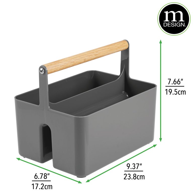 mDesign Divided Shower Caddy Organizer, Bamboo Handle - Charcoal