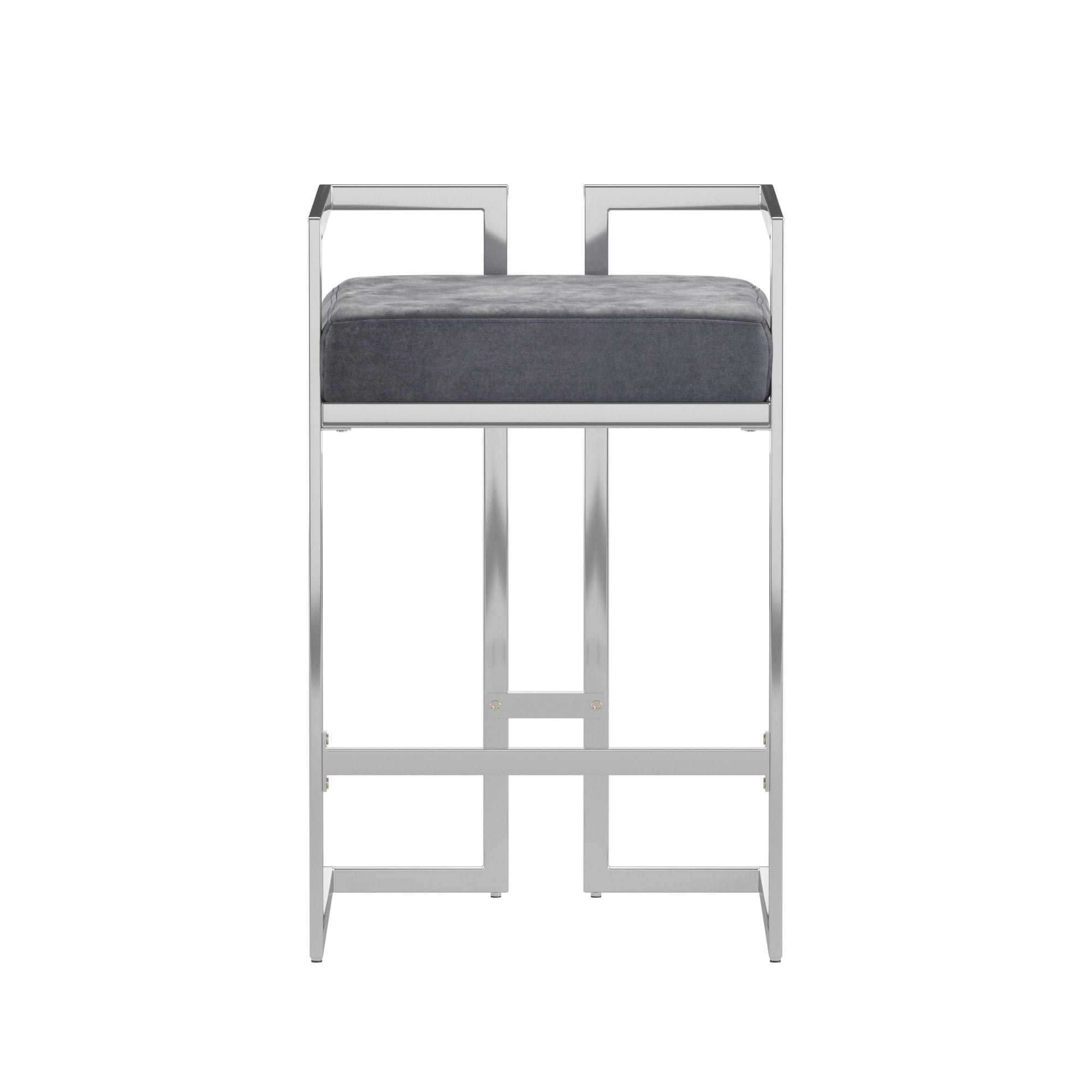 Weston Home Eivril Set of 2 Velvet Upholstered Chrome Metal Counter Height Stools, Blue