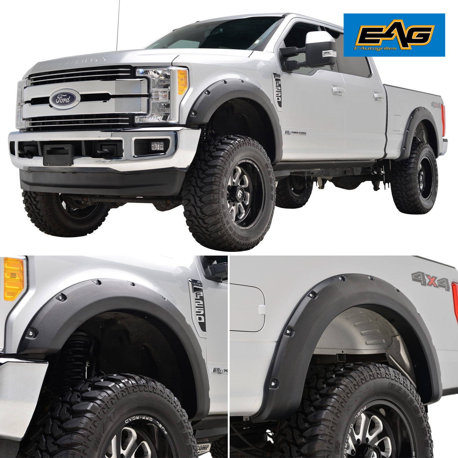 EAG Fits 1720 Ford F250 Super Duty Pocket Rivet Style ABS Fender