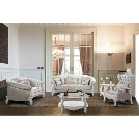Pearl White Finish Wood Sofa Set 5Pcs Traditional Cosmos Furniture Juliana