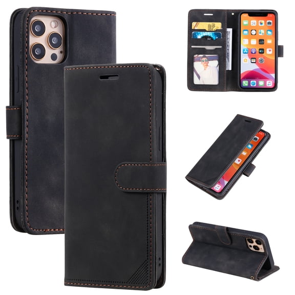 Wallet Case For iPhone 15 Pro, Card Pocket Rfid Blocking Magnetic Buckle Synthetic Leather Folio[Hidden Kickstand] All-Round Shockproof Anti-Scratch Full Coverage Phone Case, Black