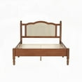 thumbnail image 4 of Vintage Wooden Bed Frame featuring Natural Rattan Headboard and Wooden Slat Support, Walnut Color, 4 of 14
