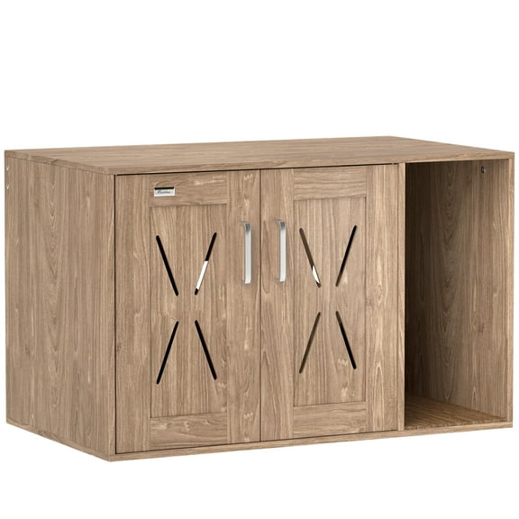 ZephyPaws Cat Litter Box Enclosure with Wheels,Hidden Litter Box Furniture with Scratching Board,Cat Washroom End Side Table for Indoor Use,31.5" x 19" x 20",Walnut Brown