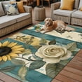 thumbnail image 2 of Fsddascl White Roses Outdoor Rug for Patio/Deck/Porch, Non-Slip Large Area Rug 6 x 9 Ft, Sunflower Spring Floral Retro Blue Striped Indoor Outdoor Rugs Washable Area Rugs, Camping Rug Carpet, 2 of 5