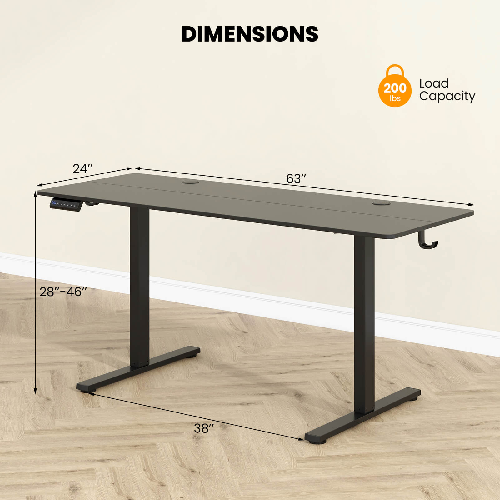 Costway 63 x 24 Inch Sit Stand Desk Height Adjustable Electric Standing Desk Black