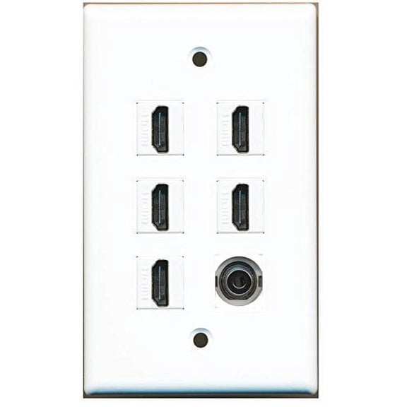 RiteAV - 5 x HDMI and 1 x 3.5mm Stereo Video Port Wall Plate White
