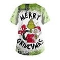 thumbnail image 3 of Women's Grinch Happiness Scrub Top, Womens Medical Nursing Ombre Uniform Grinch Printed Scrub Tops with Two Pockets Plus Size, 3 of 3
