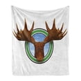 thumbnail image 1 of Moose Soft Flannel Fleece Throw Blanket, Symbolic Northern Fauna with Deer Head Humorous Natural Preservation Image, Cozy Plush for Indoor and Outdoor Use, 50" x 70", Green Brown, by Ambesonne, 1 of 6
