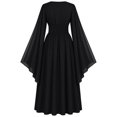 thumbnail image 4 of Huowey Witch Gothic Dresses Women Halloween Flowy Fancy Cosplay Party Gown V-Neck Long Sleeve Eye-Catching Halloween Dress,Black,S, 4 of 4