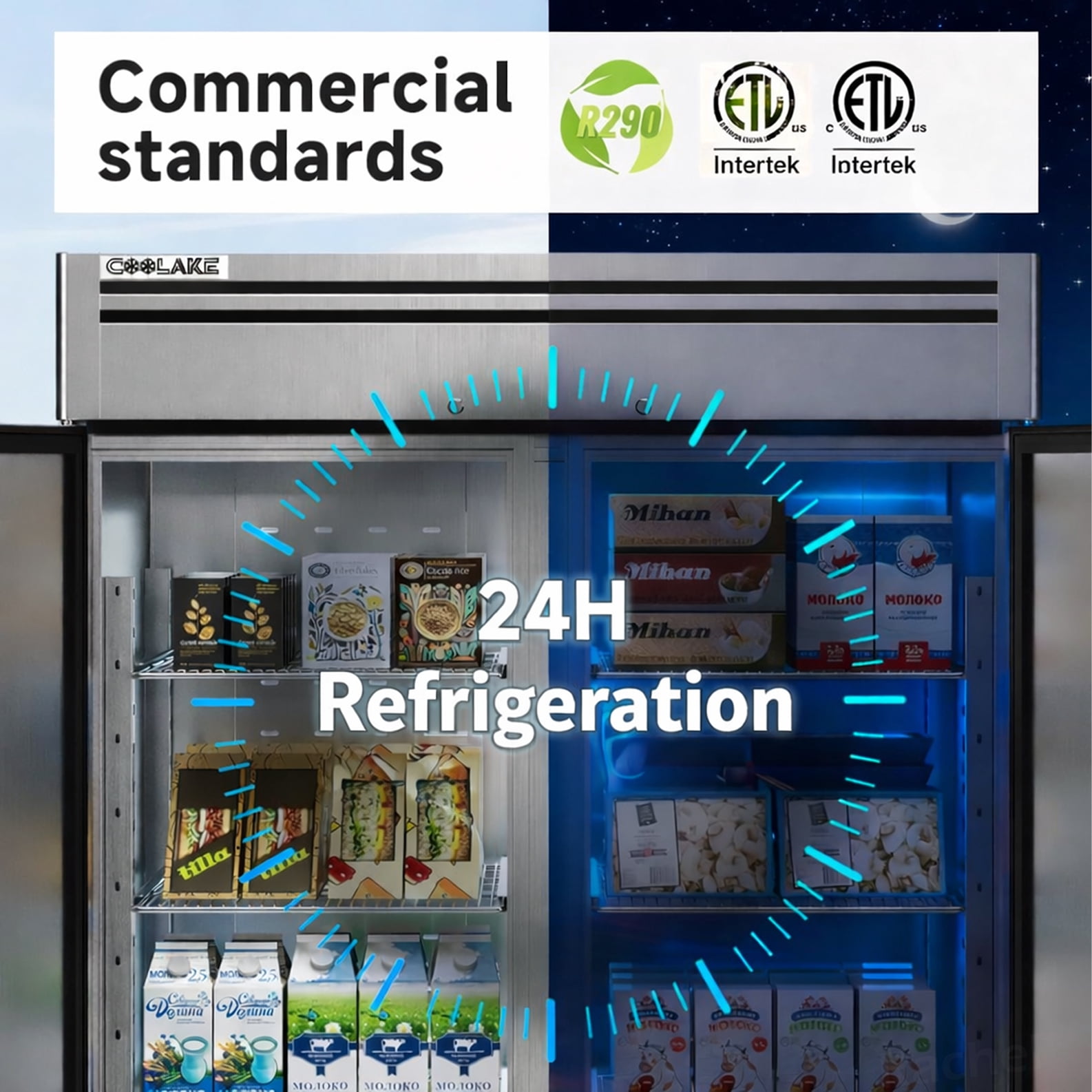 54" Commercial Reach-In Refrigerator, 49 Cu.Ft, 2 Solid Doors, Stainless Steel, NSF & ETL Certified, Bottom-Mounted Compressor
