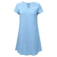 thumbnail image 3 of Women's Summer Cotton Linen Dress Loose V-Neck Short Sleeve T-Shirt Dress Solid Beach Dress Casual Tunic Dresses, 3 of 4